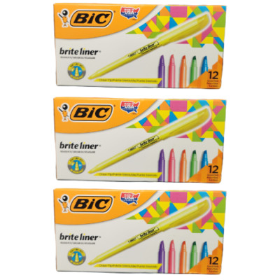 X3 BIC Brite Liner Highlighters Chisel Tip 12-Count Pack of Highlighters