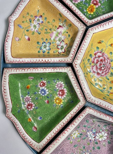 Antique Chinese Enameled Sweet Meat Set with Metal Tray - Picture 6 of 23