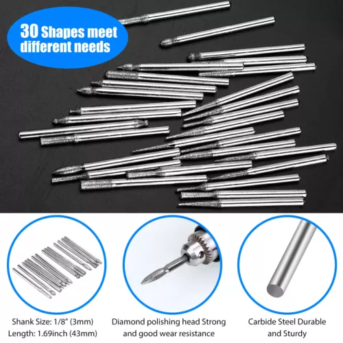 Juego de 90 piezas de brocas de rebaba de diamante de 1/8" accesorios de múltiples herramientas giratorias para Dremel - Imagen 4 de 9