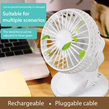 USB Rechargeable Mini Cooling Fan Clip On Desk Baby Stroller Portable 3 Speeds