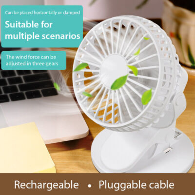 #ad USB Rechargeable Mini Cooling Fan Clip On Desk Baby Stroller Portable 3 Speeds $6.99