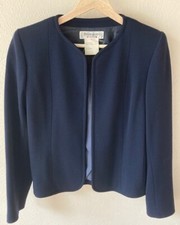 VINTAGE SZ 38 YVES SAINT LAURENT RIVE GAUCHE WOOL NAVY BLUE OPEN BLAZER JACKET