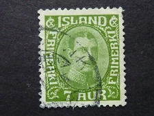 075 H ]    ICELAND - 1921 - 7a GREEN  -KING FREDERIK  V111 - FINE USED