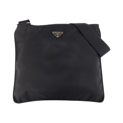 PRADA Tessuto Triangle avec offres Logo Sac Bandoulière Messenger Bag Noir ArgentMatériel