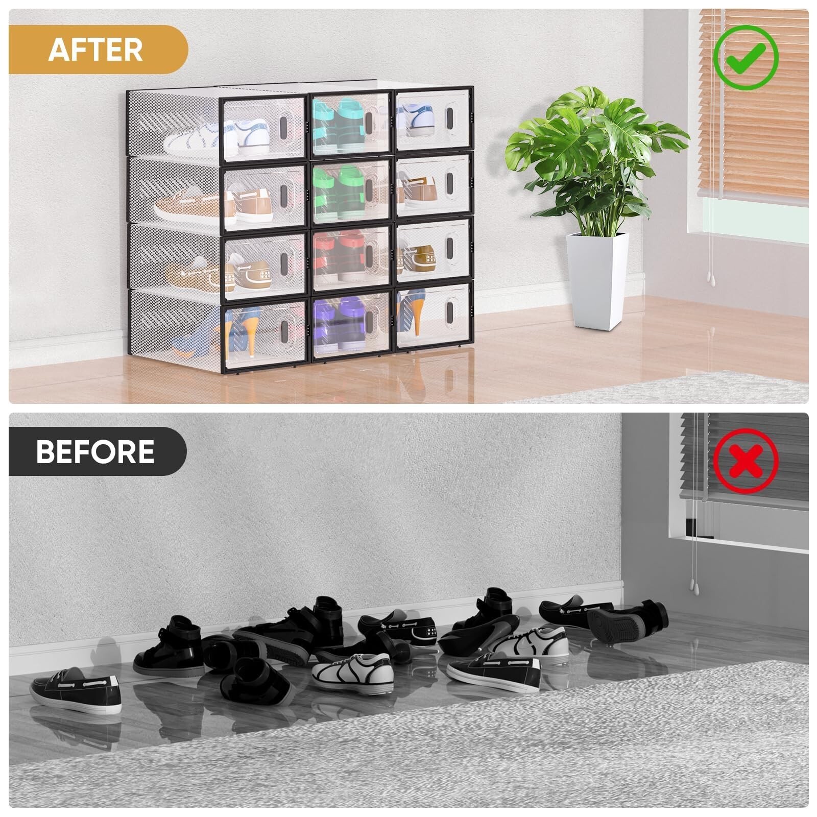 BALEINE 12 Pack Stackable Shoe Storage Boxes Fit … - image 7