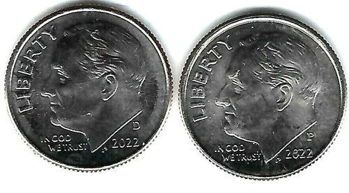 2022-P+D Brilliant Uncirculated Two Types Roosevelt Dime Coins!