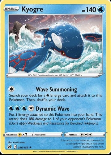 Pokémon TCG Kyogre Crown Zenith 036/159 Holo Holo Rare NM/M