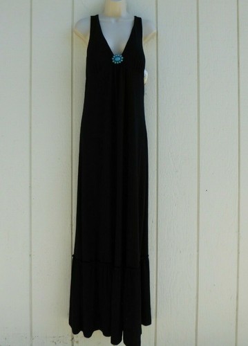 6 Degrees Women's L Black Maxi Racer Back Dress with Faux Turquoise Brooch NWT - 第 1/5 張圖片