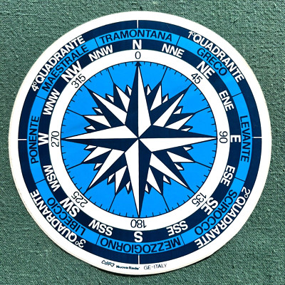 Compass Rose Vinyl Sticker Detailed Wind Rose 6 inch / 15 cm in Italian