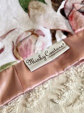 Minky Couture Floral Pink Green Soft Security Blanket Lovey Satin Ruffle 20"x11"