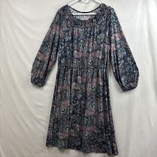 Talbots Dress Women Sz Large Paisley Fit Flare Elastic Waist Midi Long Sleeve