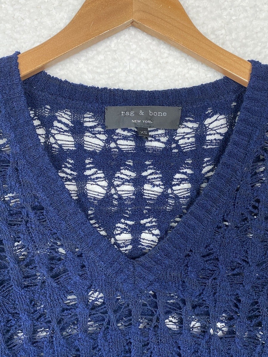 rag & bone ネイビー セーター 綿100 Rag & Bone Sweater Womens XSmall Navy Open-Weave Knit V Neck