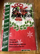 Plastic Tablecloth 52 X 90 Tree Skirt too Holly Red Rectangle Christmas Holiday