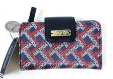 NEW NAUTICA NAVY BLUE,RED,WHITE MONOGRAM LEATHERETTE,TAB BI-FOLD WALLET,CLUTCH
