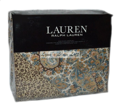 RALPH LAUREN Riley Paisley KING DUVET SET 3P Neutral Palette New $385 Tan - Afbeelding 1 van 12