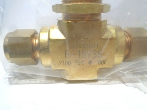 1/2" Swagelok B-18VS8 Brass Integral Bonnet Needle Valve Vee Stem 1/2" Box of 2. - Picture 2 of 3