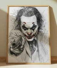 JOKER DRAWING PRINT PORTRAIT SKETCH 8" x 10" JOKER PRINT WALL ART HOME DECOR