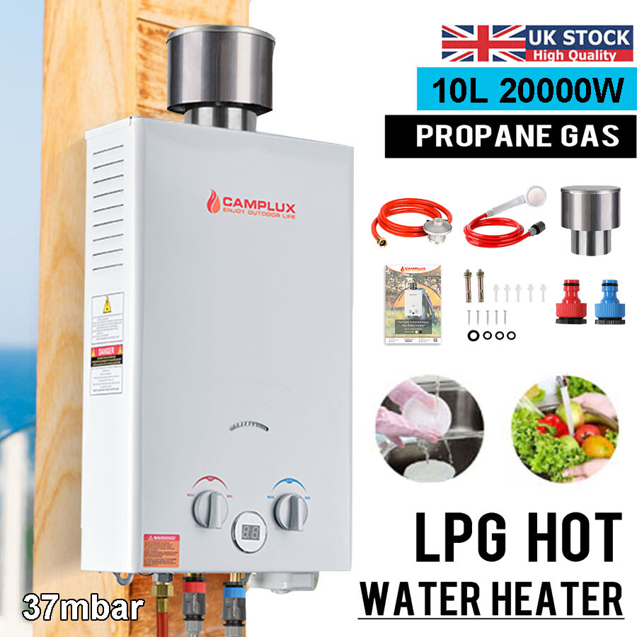 CAMPLUX 10L Hot Water Heater LPG Propane Tankless Instant, Rain Cap, Shower  Kit | eBay