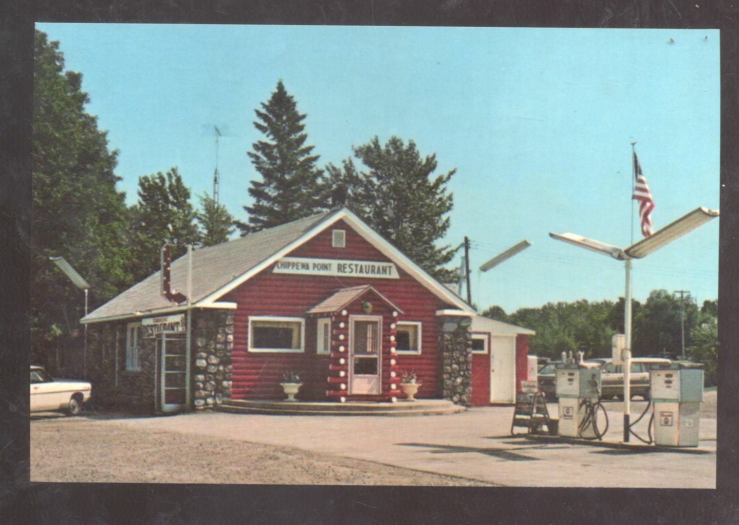 SPRUCE MICHIGAN CHIPPEWA SERVICE GAS STATION ADVERTISING POSTCARD COPY
