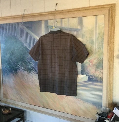Men's Geoffrey Beene Brown Checkered Short Sleeve Polo Shirt Sz. L - Picture 10 of 12