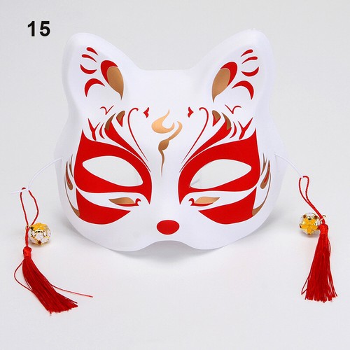 Maschera volpe anime mezza faccia maschera gatto maschera Kabuki Kitsune maschera cosplay costume - Foto 26 di 38