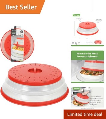 Large Collapsible Microwave Splatter Cover - Candy Red Silicone Lid for Food