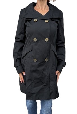 Ellen Tracy Black Trench Coat Rain Water Repellant Double Breasted Hooded XS NWT
