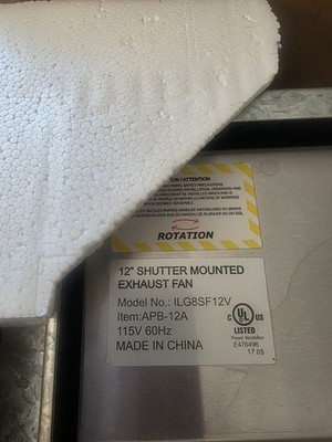 Exhaust Fan, iLiving 12'' Shutter Mounted Exhaust Fan (Model ILG8SF12V) 