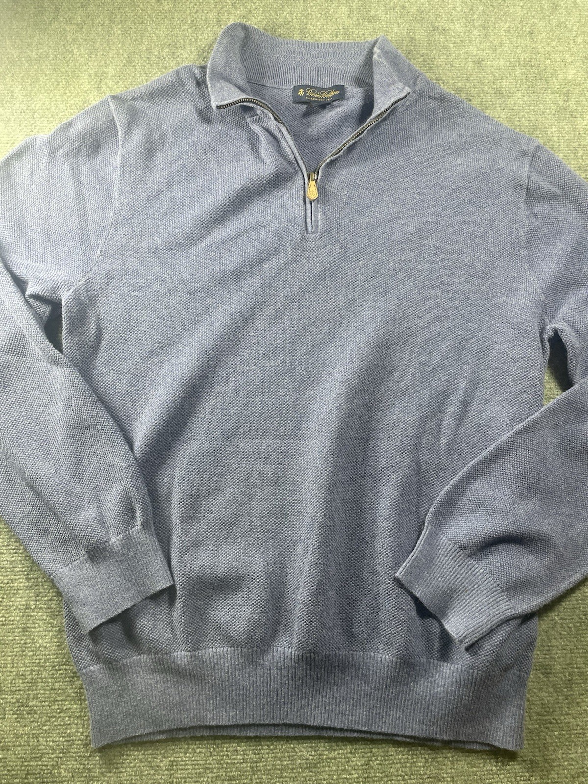 Brooks Brothers Blue Mock Neck Pullover Cotton Cashmere 1/4 Zip Sweater Men's XL