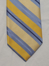Men's Woven Silk Tie Yellow Blue Stripe Pattern 54"-56"