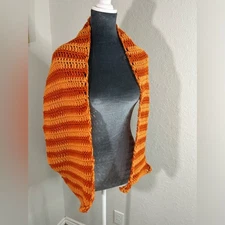 Handmade- Orange stripe - monochromatic crochet scarf- 68 in long - cottage