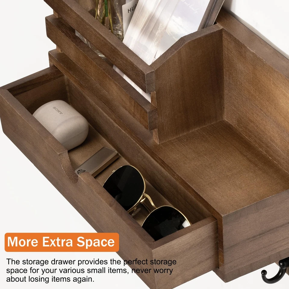 Key and Mail Holder for Wall, Mail Organizer Wall Mount with 6 Hooks and Stor... - Image 3 of 4