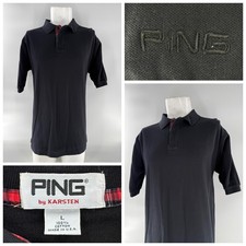 Ping Polo Golf Shirt Men L Black 100% Cotton Short Sleeves Made In USA YGI L5-28
