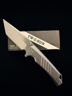 TwoSun Wong Folding Knife Titanium 14c28n Stonewashed Blade TS597-14C28N-TANTO