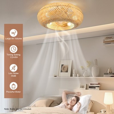 20'' Farmhouse Boho Rattan Woven Bamboo Ceiling Fan with Light & Remote Control !