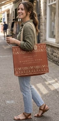 Magnolia Home Joanna Gains Rust Red Burlap Tote Pier 1 Imports 16'' x 14'' x 5 NEW