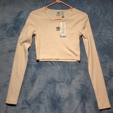 Adidas Essential Ribbed Cropped Long Sleeve Wonder White Size XS IY9663