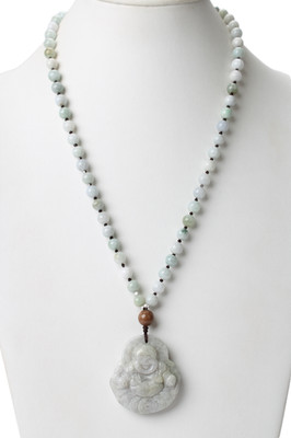 Designer Unisex Jade geschnitzte Buddha Perlen Halskette 24'' 116 g