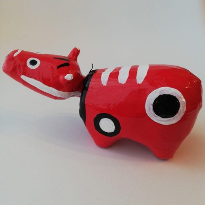 Red Beko Japanese Paper Mache Ornament 16cm Traditional Zodiac Decor New