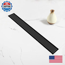 Elefloom Linear Shower Drain 60 Inch Black Drain Tile Insert 2-In-1 Panel