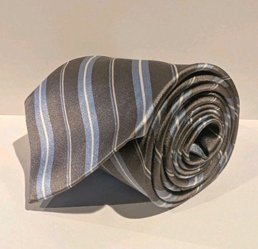 Brooks Brothers 346 Silk Tie Gray Blue Stripe Classic 3.5