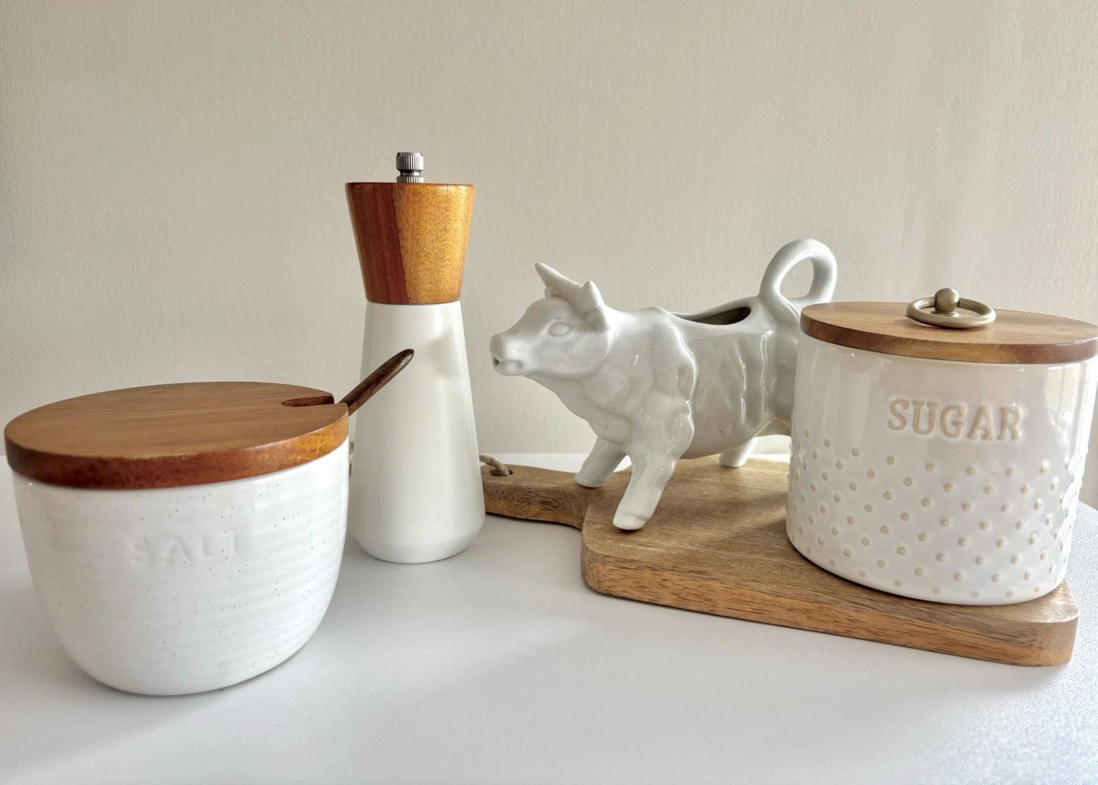 Stoneware Kitchen Curated Set CREAMER, SUGAR JAR, SALT CELLAR, PEPPER MILL, TRAY