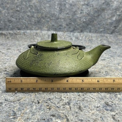 Vintage Kotobuki Japan Green Cast Iron Dragonfly Teapot Enamel Tea