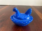 Vintage Mini Blue Marked Westmoreland Hen On A Nest Chicken Nesting Red Crest