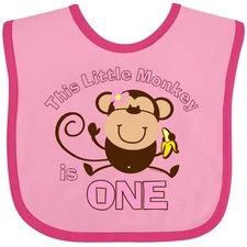 Inktastic Little Monkey Girl 1st Birthday Baby Bib For Girls Jungle Safari Pink