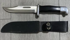 Vintage Jaguar Fixed Blade Knife Stainless Steel 10" Total Length Leather Sheath