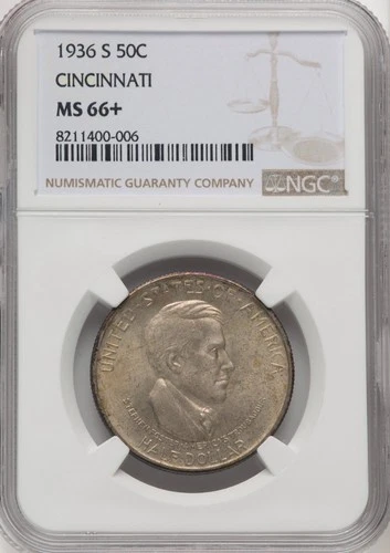 1936-S 50c Cincinnati Commemorative Silver Half Dollar-Key Date-NGC MS-66+
