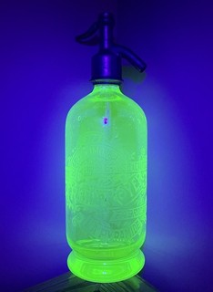 Antique French Lemon Soda Beer 1L Seltzer Bottle w/ Rare Blue Aqua Uranium Glass