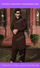 Pure Cotton Dark Brown Plain Traditional Ethnic Festival Mens Kurta For Gift