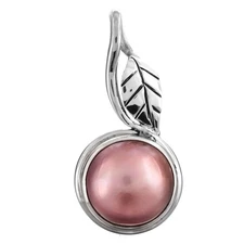 925 Silver 13mm Pink Mabe Pearl Leaf Bail Design Sterling Pendant, 1 5/16"